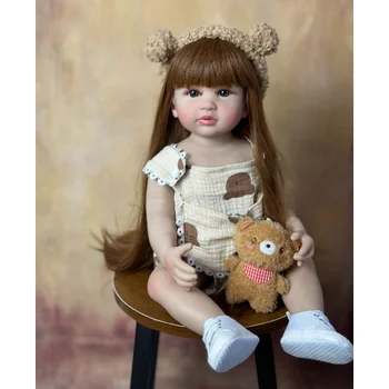 22-дюймовый Комплект кукол-реборнов Реалистичный 55 см Кукла-реборн для маленьких девочек, игрушка, Полное силиконовое Тело, Коричневые Длинные волосы для малышей