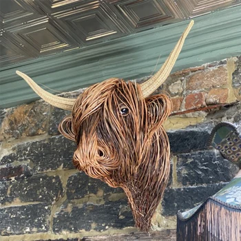 На стене висит животное Украшение в виде головы из коровьей смолы Highland Trophy для домашнего декора Гостиной Комнаты Домашнего декора Дропшиппинг