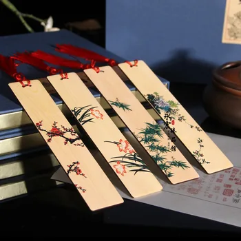Новейшая деревянная закладка для книги в китайском стиле Ретро с росписью Сливовая Орхидея Бамбуковая Хризантема Закладка Канцелярские принадлежности для студентов
