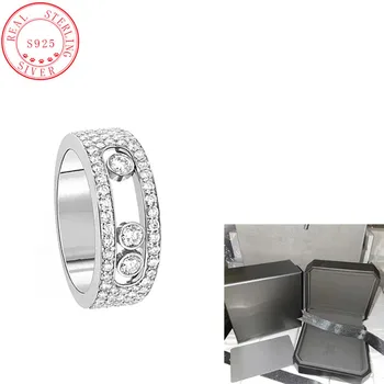 Обручальное кольцо из стерлингового серебра S925 пробы с 3 бриллиантами, роскошное брендовое ювелирное изделие, подарок для пары