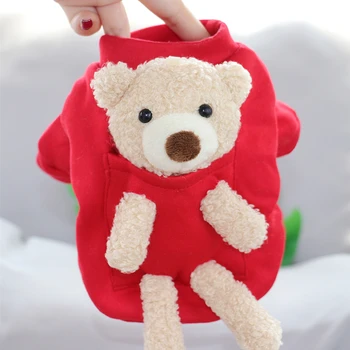 Свитер с красным медведем, теплая одежда для собак, осенне-зимняя одежда, Плюшевая одежда Теплее, чем пуловер с медведем, Мягкая двуногая одежда для щенков